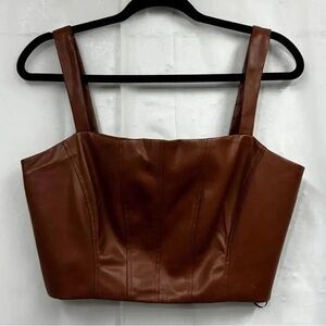 Jason Wu Vegan Leather Crop Top – Cognac Brown – Size Large – NWOT